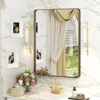 22x30 Bronze Bathroom Wall Mirror, Brushed Metal Framed Vanity Mirror for Wall, Rounded Rectangle Mirror for Modern Farmhouse Wall, Anti-Rust (Horizontal/Vertical)