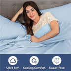 Split King Sheets Set 7 Piece - Includes 4 Pillowcases - Bed Sheets Split King - Soft Hotel Luxury Bedding - Cooling, Cozy & Breathable - 1 Flat & 2 Fitted & 4 Pillowcases w/ Deep Pockets - Baby Blue