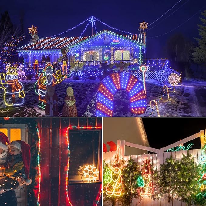 50ft 360 LED Waterproof Rope Lights, 110V Connectable Indoor Outdoor Colored Led Rope Lights for Outside, Deck, Patio, Pool, Camping, Bedroom Decor, Landscape Lighting and More (Multicolor)