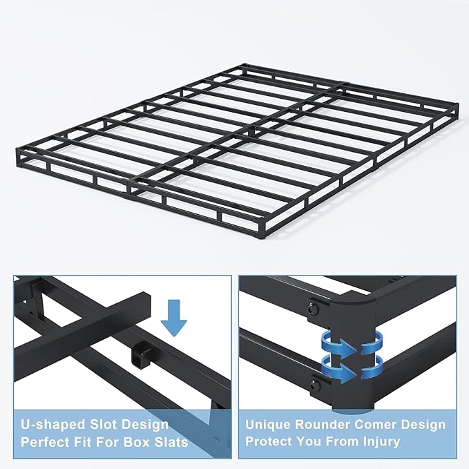 King Box Spring - 4 Inch High Profile Box Spring for King Bed, Sturdy Metal Frame Mattress Foundation, Easy Assembly, Quiet & Noise-Free