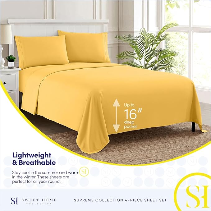 1800 Thread Count Sheet Set – Soft Egyptian Quality Brushed Microfiber Sheets – Luxury Bedding Set with Flat Sheet, Fitted Sheet, 2 Pillow Cases