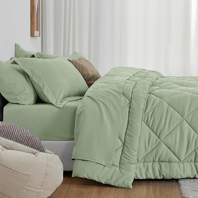 Love's cabin Twin XL Comforter Set Sage, 5 Pieces Twin XL Bed in a Bag, All Season Bedding Sets with 1 Comforter, 1 Flat Sheet, 1 Fitted Sheet, 1 Pillowcase and 1 Pillow Sham