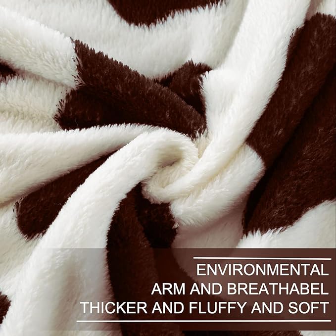 Richave Fleece Cow Print Blanket for All Season - Premium Lightweight Anti-Static Brown and Ivory Queen/Full Size Blankets, Bedroom Decor 90" x 90"(Brown Cow)