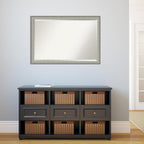 Amanti Art Silver Bathroom Mirror for Over Sink, 27x39 Elegant Brushed Pewter Narrow Rectangle Vanity Mirror, Large Casual Frame, Hangs Horizonally and Vertically, Bathroom Wall Decor, Beveled Edge