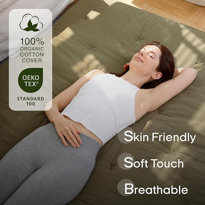 ZonLi Japanese Floor Futon Mattress Twin Size 39"x 80",100% Cotton 2.5'' Thicken Tatami Mattress,Foldable Sleeping Pad,Portable Dormitory Tatami Mat,Roll Up Floor Lounger Bed for Adult (Winter Moss)