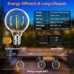 100ft Outdoor String Lights Waterproof/Connectable/Dimmable with 52 LED Shatterproof Bulbs,2-Pack 50ft UL Listed Globe G40 String Lights Outside Lighting for Patio Backyard Cafe Party Wedding Garden