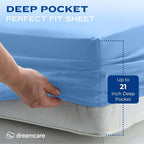 DREAMCARE Twin XL Sheet Sets - 4pc Cooling Sheets XL Twin Sheets - up to 21” Deep Pocket – Hotel Luxury Extra Long 100% Brushed Microfiber with Side Pocket - L. Blue