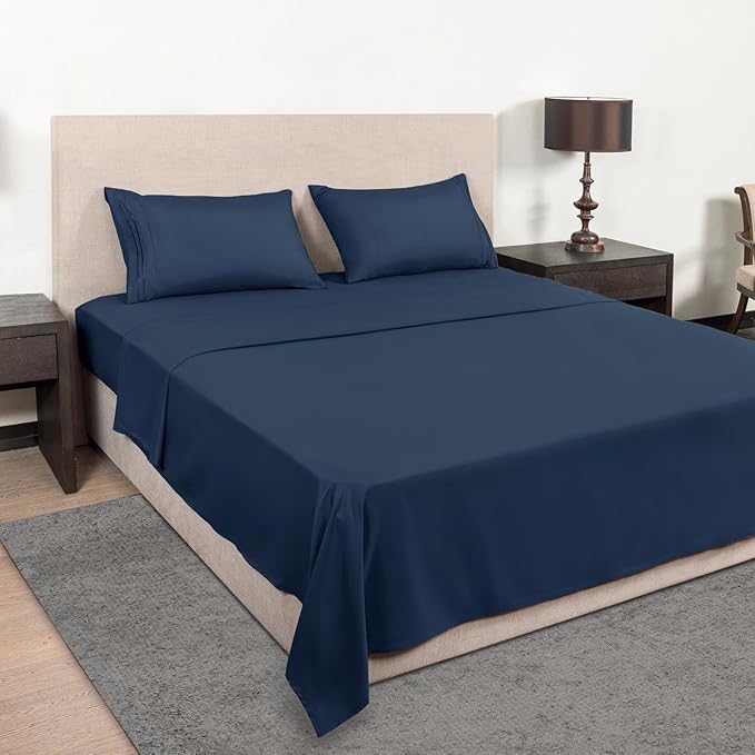 Mejoroom Twin Sheet Set - Hotel Collection Twin Sheets - Bedding Sheets & Pillowcases with Deep Pocket Fitted Sheet, Breathable, Wrinkle & Fade Resistant - 3 Piece(Navy)