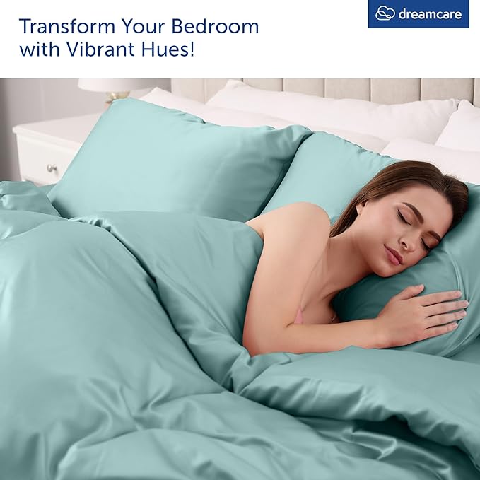 DREAMCARE King Size Sheets Set – 4 pcs Cooling Sheets – up to 21” Deep Pocket King Sheet Set – Hotel Luxury Sheets & Pillowcases – Superior Softness 100% Microfiber with Side Pocket - Spa Blue