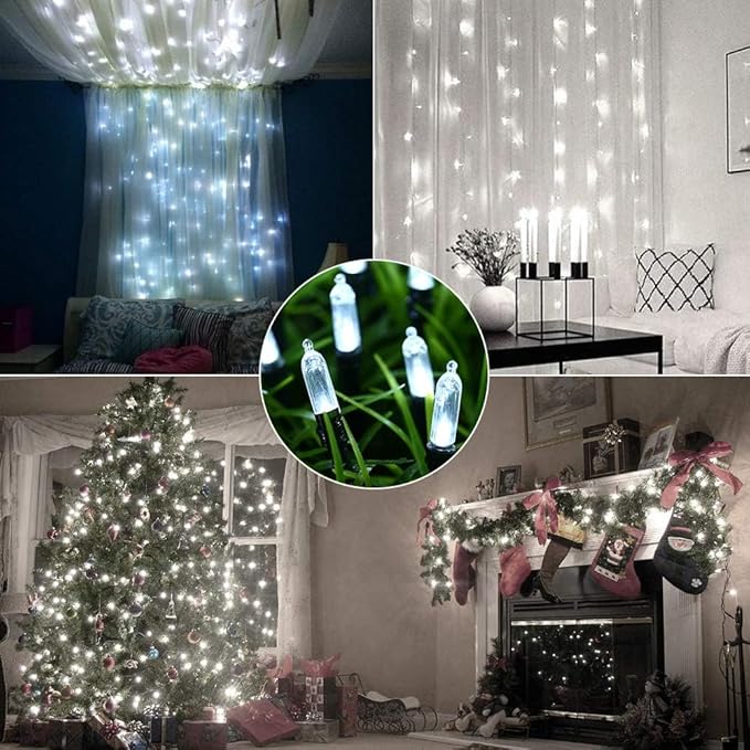 LYHOPE Battery Christmas Lights, 2Pack Total 66ft 200 LED Christmas Lights Waterproof 8 Modes Battery Operated String Light for Outdoor & Indoor, Xmas Tree, Wreaths, Holiday Decoration (Cool White)