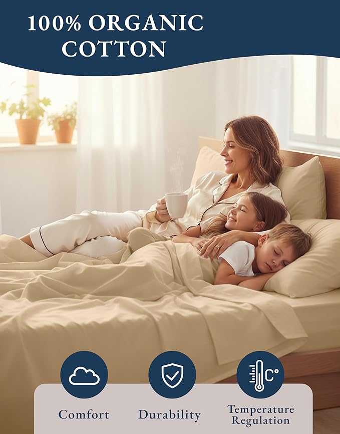LANE LINEN Twin XL Sheets Set, 100% Mercerized Organic Cotton Twin XL Bed Sheets Set with sily Touch Finish, Soft and Comfy Fully Elasticized Percale Weave Low Pilling XL Twin Sheets Set -Linen