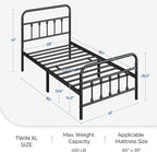 Yaheetech Classic Metal Platform Bed Frame Mattress Foundation with Victorian Style Iron-Art Headboard/Footboard/Under Bed Storage/No Box Spring Needed/Twin XL Size Black