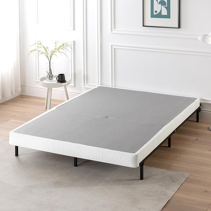ZINUS 4 Inch Box Spring with Cover, No Assembly Mattress Foundation, Sturdy Metal Structure, Queen, White