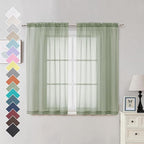 OVZME 2 Panels Sheer Sage Green Curtains 54 Inches Length Window Treatment for Kitchen, Elegant Airy Transparent Curtain Draperies Rod Pocket for Kids Living Room, Each 42 Width 54 Length