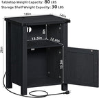 Night Stand Set of 2, 18 Inch Farmhouse Nightstand with with Charging Station and USB Port, Rustic Couch End Table with Magnetic Door, Wood Bed Side Tables for Bedroom, Home, Black