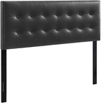 Modway Emily Button Tufted Faux Leather Upholstered Full Headboard in Black