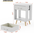 GYIIYUO Nightstands Set of 2 with Fabric Storage Drawer and Open Wood Shelf, Side Table with Storage for Bedroom, Night Stand with Drawer for Bedroom, Bedside Tables - White 24" H