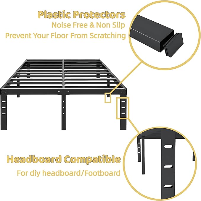 ALDRICH Metal Full Size Bed Frame - 16 Inch Tall Black Basic Steel Slats Platform, Easy Assembly Heavy Duty Noise Free Bedframes, No Box Spring Needed