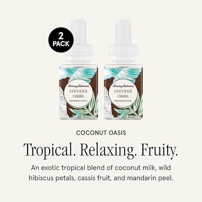 Pura & Tommy Bahama Home Scent Refill - Smart Home Air Diffuser - Up to 120-Hours of Luxury Fragrance per Refill - Spring & Summer Fragrance - 2 Pack, Coconut Oasis