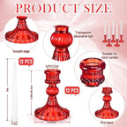 Suclain 24 Pcs Glass Taper Candle Holder Sets 12 Candlestick Holder with 12 White Long Candles for Wedding Party Decor Dinner Decoration(Red)