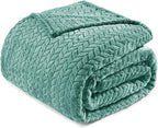 Exclusivo Mezcla Fleece Twin Size Blanket for Bed, 90x66 Inches Soft Cozy Jacquard Flannel Blankets, Lightweight Fuzzy Plush Warm for Winter, Celadon