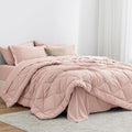 Love's cabin Queen Comforter Set Pink, 7 Pieces Queen Bed in a Bag, All Season Bedding Sets with 1 Comforter, 1 Flat Sheet, 1 Fitted Sheet, 2 Pillowcase and 2 Pillow Sham