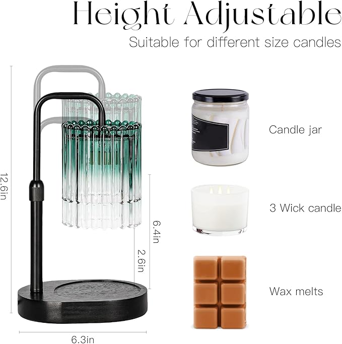 Candle Warmer Lamp with Timer: Emerald Green Candle Warming Lamp with 2 Bulbs Height Adjustable Wax Melt Dimmable Bedroom Decor Christmas Gift for Women