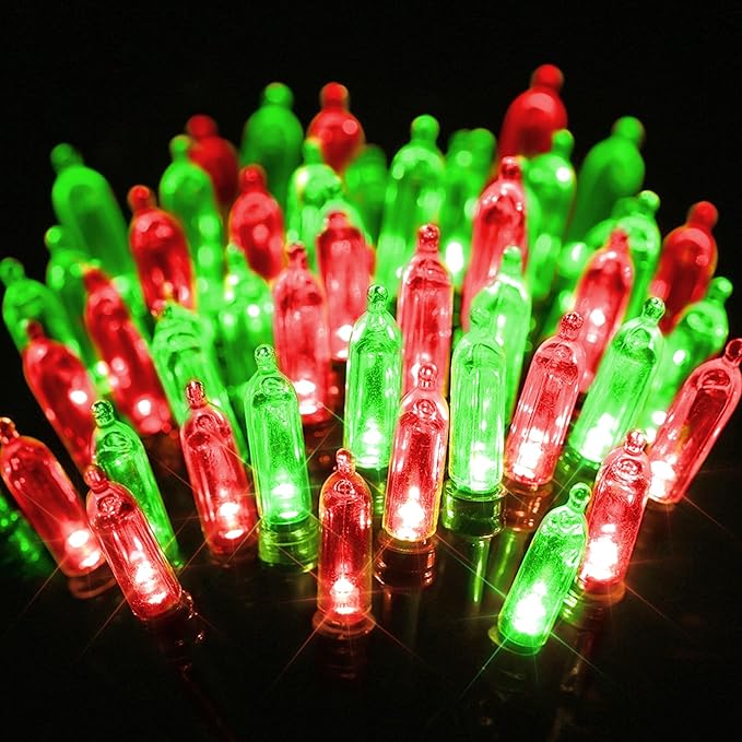 LYHOPE Battery Christmas Lights, 2Pack Total 66ft 200 LED Christmas Lights Waterproof 8 Modes Battery Operated String Light for Outdoor & Indoor, Xmas Tree, Wreaths, Holiday Decoration (Red & Green)