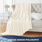 Walensee Fleece Blanket Plush Throw Fuzzy Lightweight (Queen Size 90x90 Cream) Super Soft Microfiber Flannel Blankets for Couch, Bed, Sofa Ultra Luxurious Warm and Cozy for All Seasons