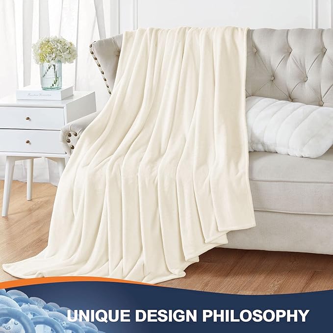Walensee Fleece Blanket Plush Throw Fuzzy Lightweight (Queen Size 90x90 Cream) Super Soft Microfiber Flannel Blankets for Couch, Bed, Sofa Ultra Luxurious Warm and Cozy for All Seasons