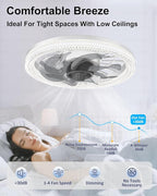 Ceiling Fans with Lights, Socket Fan Light with Remote Control, Dimmable Brightness 3000K-6500K Memory, Socket Modern Flush Mount Low Profile Ceiling Fan for Bedroom, Small Living Room, Kitchen White