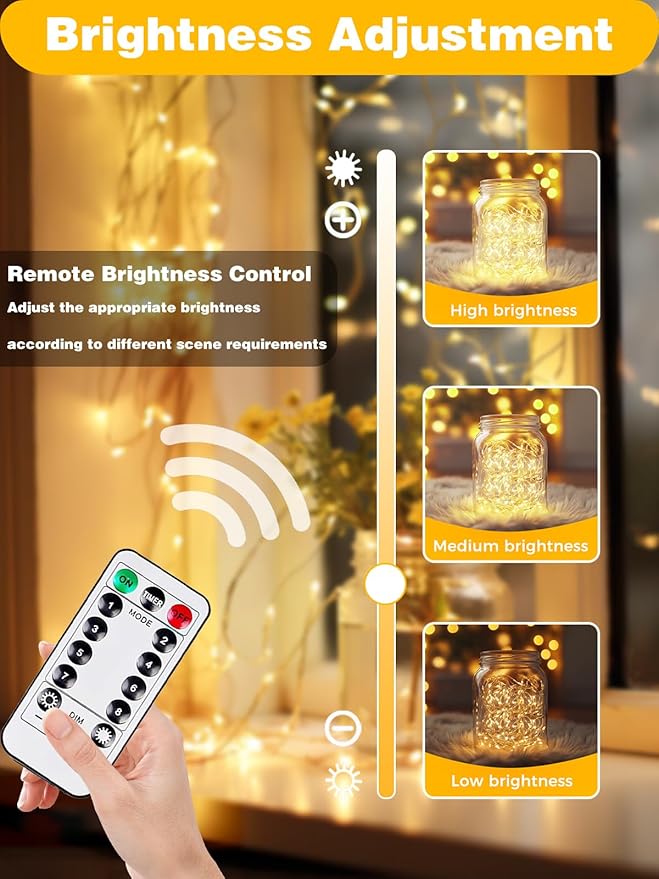 2 Pack 200LED Christmas Battery Operated Fairy Lights with Remote, 8 Modes String Light with Timer, Dimmable, Memory Function, Waterproof Twinkle Lights for Outdoor Indoor Christmas Decor(Warm White)