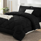 CozyLux Oversized Queen Comforter Set Black - 7 Pieces Bed in a Bag Comforter Set with Sheets, Luxury Soft Bed Set All Seasons, Bedding Set with Down Alternative Comforter, Sheets, Pillowcases & Shams