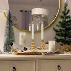 WDS WONDROUS Christmas Tree Candle Holders Set of 4 – Taper Candle Holders for Christmas Decorations, Gold Resin Candlestick Holders with Table Top, Metal, Dining Table Centerpieces & Holiday Decor