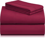 LuxClub 3 PC Sheet Bed Sheets Deep Pockets Wrinkle Free-Kids-Fitted Sheets Machine Washable Hotel Bedding Silky Soft - Burgundy Twin