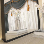 40x36 Inch Black Metal Framed Bathrrom Mirror for Wall, Black Rounded Rectangle Mirror, Matte Black Bathroom Vanity Mirror, Anti-Rust, Tempered Glass, Hangs Horizontally or Vertically