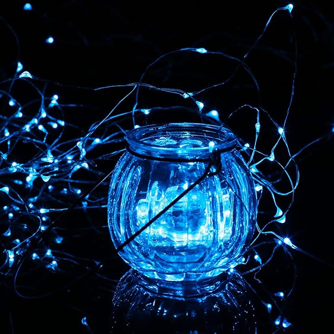 Mikasol Fairy Lights Battery Operated, 4 Packs Mini 3*AAA Battery Powered Copper Wire Led Starry String Lights Firefly Lights for Bedroom, Christmas, Parties, Decoration (5m/16ft Blue)