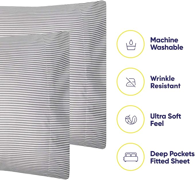 Full Size Bed Sheets - 6 Piece 1500 Supreme Collection Fine Brushed Microfiber Deep Pocket Full Sheet Set Bedding - 2 Extra Pillow Cases, Great Value, Full, Classic Stripe Gray