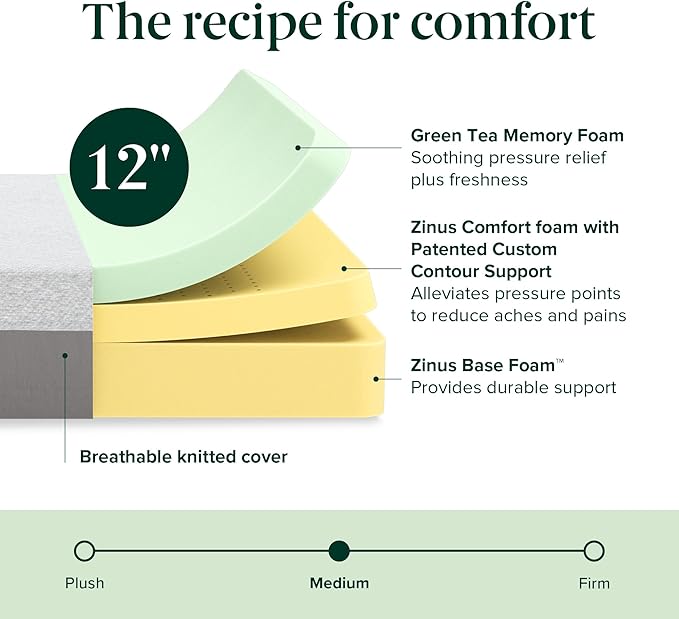 ZINUS 12 Inch Ultima Memory Foam Mattress [New Version], Queen, Fiberglass Free, Medium Firm Feel, Breathable Airflow Memory Foam, Certified Safe Foams & Fabric, Mattress in A Box