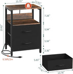 Yoobure Nightstand with Charging Station, Small Night Stand with Fabric Drawers and Storage Shelf for Bedrooms, Nightstands for Small Spaces, Bedside Table with USB Ports & Outlets, Bed Side Table