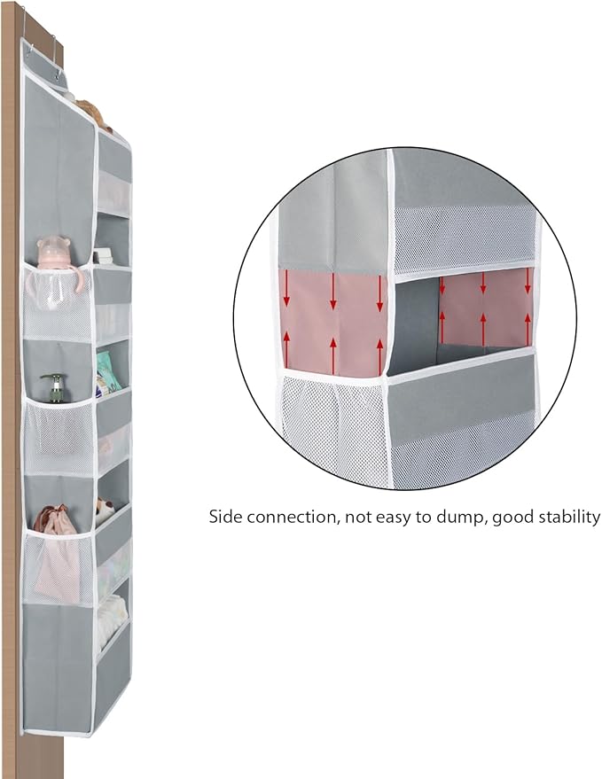 Univivi Hanging Storage Organizer Nursery Closet Cabinet Baby Storage with 5 Large Compartments 6 Side Pockets for Cosmetics, Toys and Sundries (Grey)