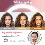 FASCINATE Rechargeable Wall Mounted Makeup Mirror with Lights and Magnification, 8 Inch Double Sided 1X 10X Magnifying Bathroom Mirror with 3 Color Lights & 360° Rotation Vanity Mirror - Black