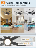 YUHAO 62 Inch Black Ceiling Fan with Light and Remote Control.Noiseless,Dimmable,3CCT,6 Speeds Reversible, DC Ceiling Fans for Indoor or Covered Outdoor