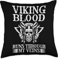Viking Blood Runs Through My Veins Scandinavian Pagan Viking Throw Pillow