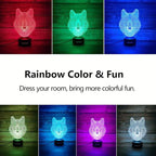 Wolf 3D Decor Lamp with Remote, Toys for Girls Boys Room, 7 Colors Changing Night Light Bedside Gifts for Kids Baby
