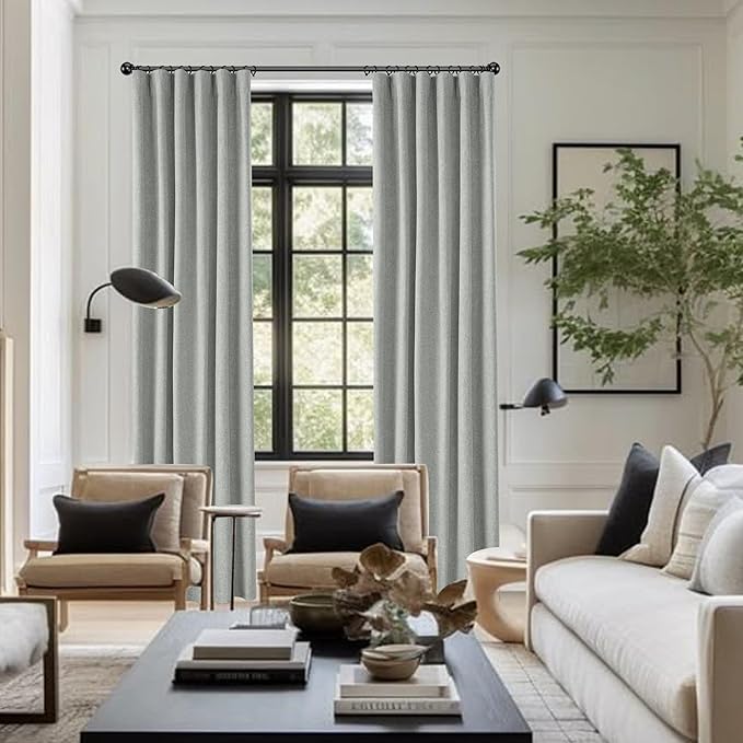 KangBang Wide 72" Sliding Door Blackout Curtains, Back Tab Linen Textured Curtains 2 Panels for Loft Guestroom, UV Protection Modern Drapes 72 Inch Width by 96 Inch Length, Ash Fog Grey
