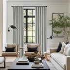 KangBang Extra Wide Blackout Linen Curtains, Sliding Door Curtains 84Wx108L, Back Tab Pocket Pleated Room Darkening Modern Drapes for Cottage High Ceiling(7FTx9FT, Fog Grey,2 Panels)