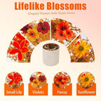Fake Potted Plants 4pcs, Artificial Fall Flowers with Vase, Autumn Harvest Decoration for Home Indoor Outdoor, Table Plants Farmhouse Decor for Kitchen, Bedroom, Living Room, Bathroom