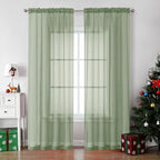 OVZME Sage Green Sheer Curtains 78 Inches Long 2 Panels - Soft Light Filtering Window Sheer Panels for Living Room/Bedroom, Top Dual Rod Pocket, 1 Pair, Each 42Wx78L Inches