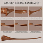 Obabala Ceiling Fans with Lights and Remote, 60inch Outdoor Ceiling Fan 3 Solid Wood Blades Fan with 3 Downrods for Patios, Modern Ceiling Fan with Noiseless Reversible DC Motor (Solid Wood, 60in)
